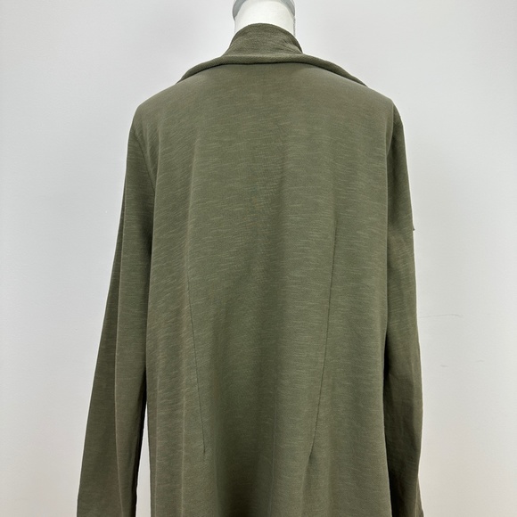 J. Jill Large Knit Blazer Open Waterfall Front Long Sleeve Khaki Pockets Womens - Picture 7 of 10